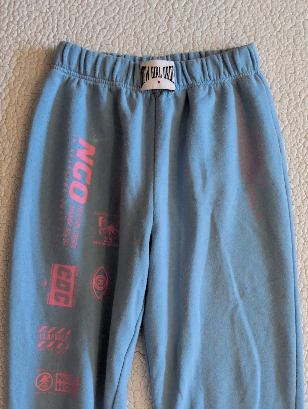 New Girl Order Retro Flame Pink Blue Jogger Style Sweatpants Grunge Distressed - Picture 2 of 7